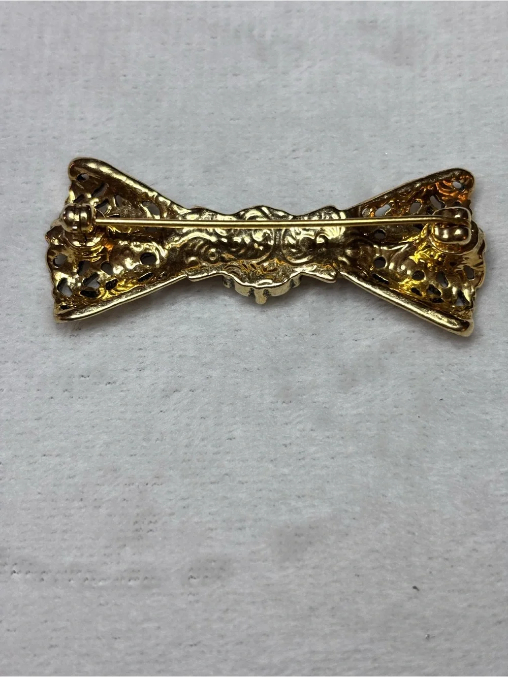 1928 Jewelry Vintage Gold Filigree Bow Brooch Pearl Pink Roses